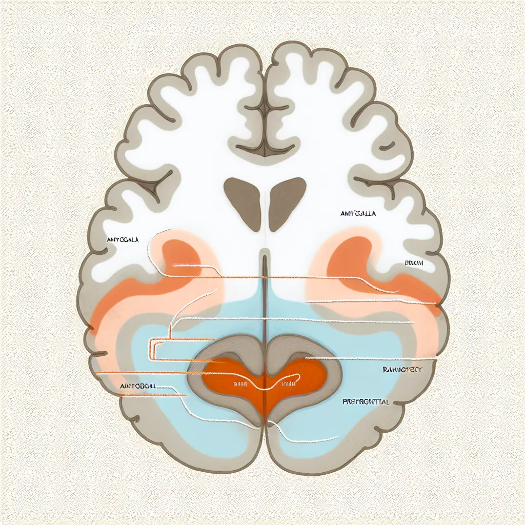 Ilustración científica del cerebro humano mostrando la amígdala y la corteza prefrontal en conflicto, representando la batalla neurológica que causa procrastinación académica