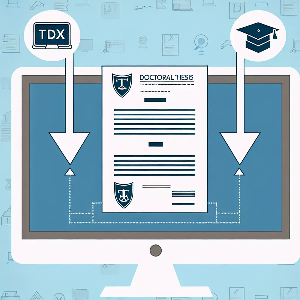 Proceso de depósito digital de tesis doctoral mostrando documentos digitales y plataformas académicas