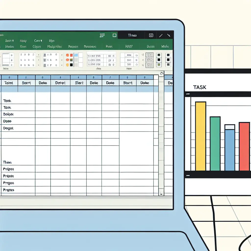 Captura de pantalla de Excel mostrando la configuración inicial de un cronograma Gantt con columnas para tareas, fechas y duraciones