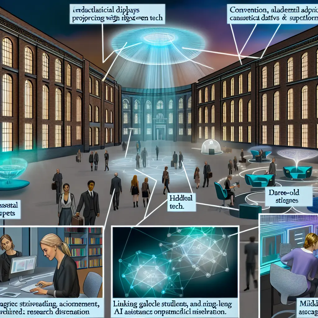 Paisaje futurista del entorno académico con tecnología e investigación integrada