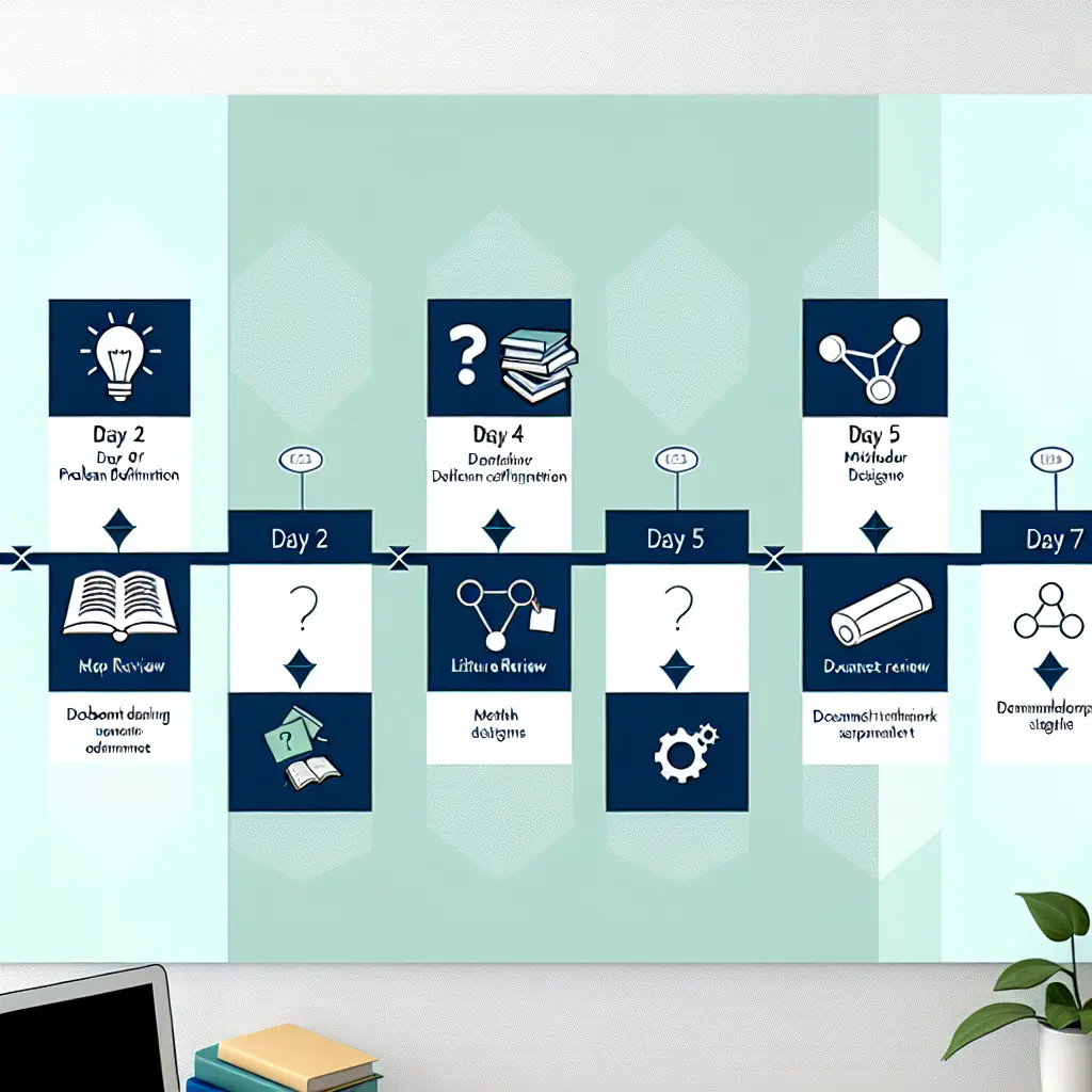 Cronograma visual detallado del plan de 7 días para iniciar una tesis universitaria