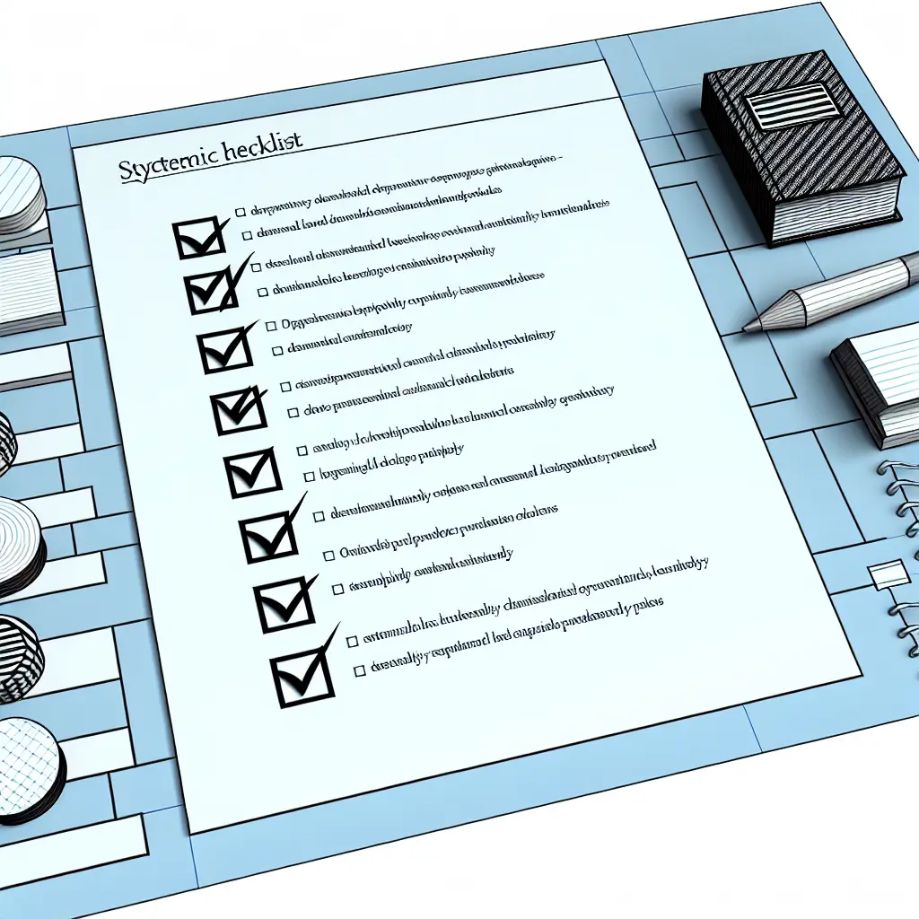 Mesa organizada con checklist, documentos académicos y laptop preparados para reunión