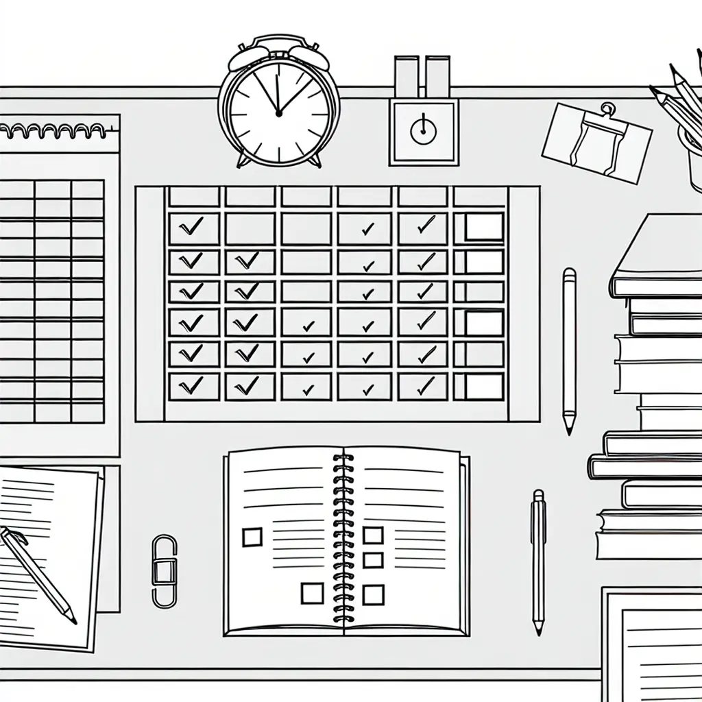 Estudiante planificando cronograma académico para TFG con calendario y documentos universitarios