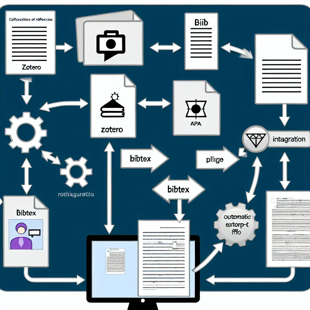 Flujo de trabajo integrado entre Zotero y BibTeX mostrando sincronización automática de referencias